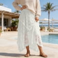 thumbnail image 2 of Arlun Womens Lace Long Skirts Elastic Asymmetrical Layered Hem Fashionable See-Through Flowy Skirts Floral Beach Holiday Maxi Skirt White XL, 2 of 4