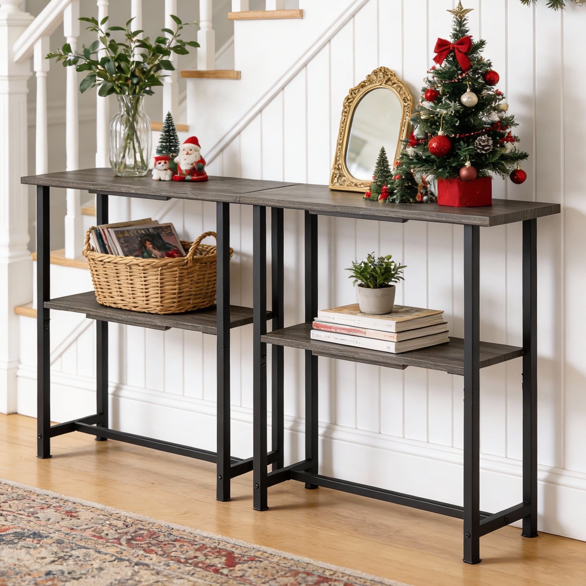 Manora Modern 2-Tier Console Table, Narrow Sofa Table with Adjustable Feet for Entryway, Living Room, Charcoal Gray