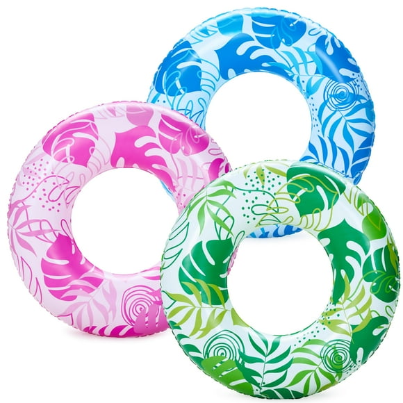 Anillos de natación con hojas tropicales JOYIN de Pool Floats para niños, 3 unidades