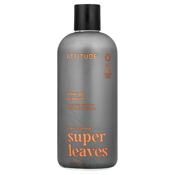 ATTITUDE Super Leaves™, Shower Gel, For Men, Patchouli & Bourbon, 14 fl oz (415 ml)