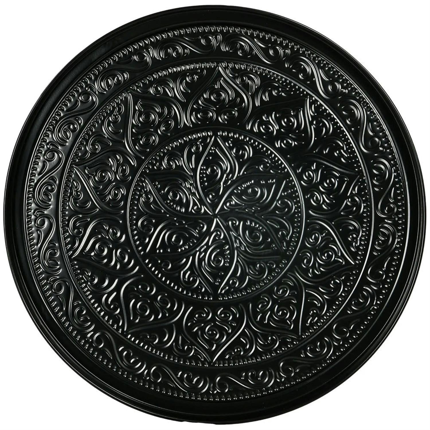 Demi Bonn 24" Round Living Room Coffee Table with Hammered Metal Frame, Pewter for Bedroom, Stylish Center Table, Black