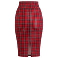 thumbnail image 3 of A2Y Women's Basic Solid Ponte Knee Length Slit Techno Span High Waist Pencil Skirt Red Check Plaid S, 3 of 6