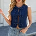 thumbnail image 3 of Women's Denim Vest Top Sleeveless V Neck Bow Tie Front Jean Vest Summer 2025 Trendy Casual Waistcoat Y2K Clothes, 3 of 9