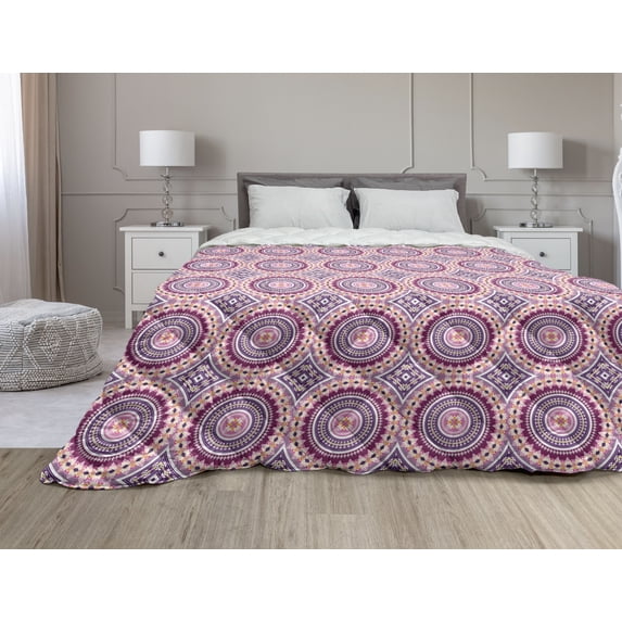 Vintage Aztec Down Alternative Comforter, Ethnic Motifs Continuous Pattern Tribal Concept Geometric Art, Microfiber Quilt for All Season, 5 Sizes, Sky Blue Tan and White, by Ambesonne