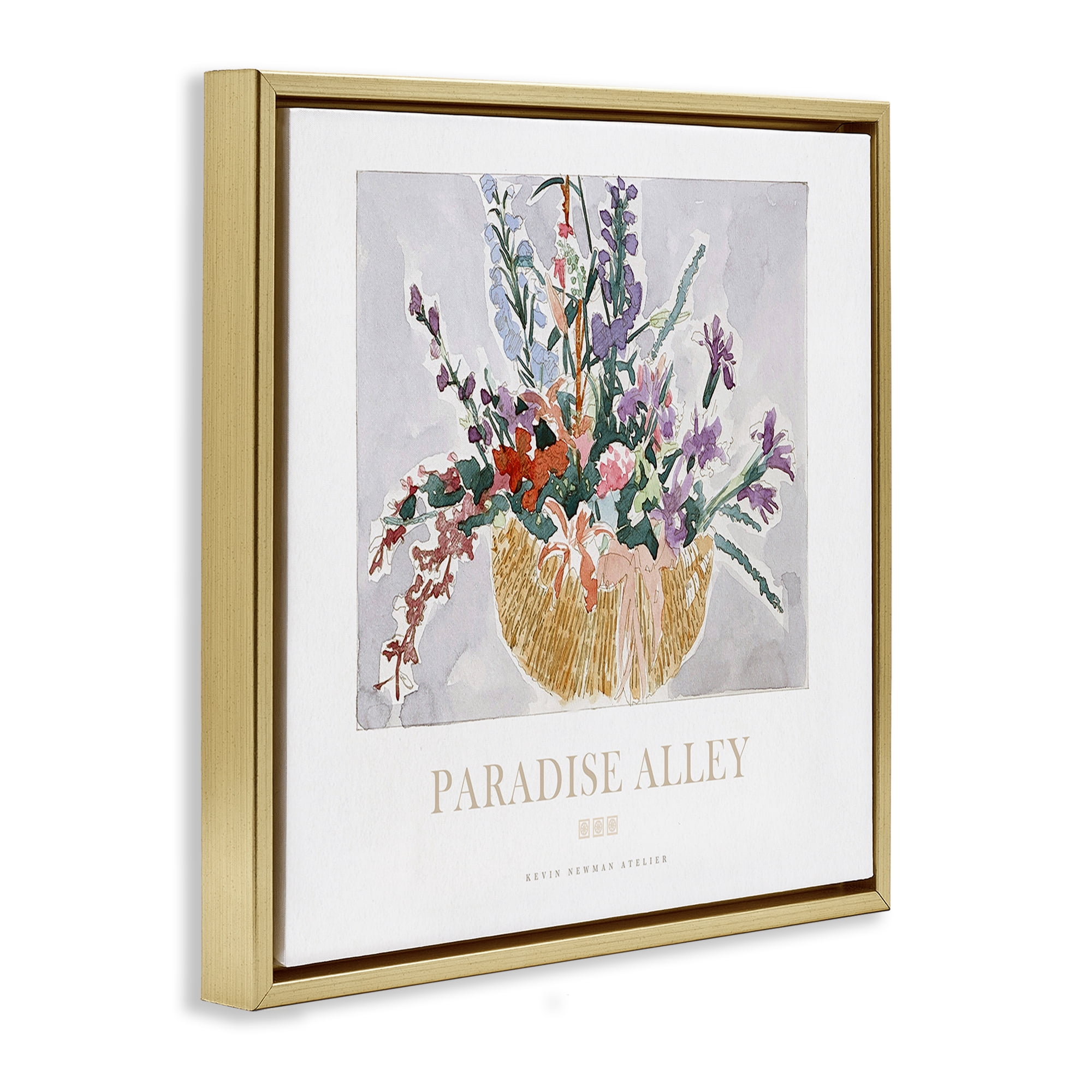 Stupell Industries Paradise Alley Basket of Flowers Gold Framed Floater Canvas Wall Art, design by Jadei Graphics