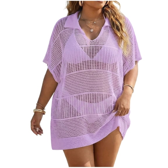 Womens Oversized Crochet Beach Dresses Summer 2026 Scoop Neck Cap Sleeve Bathing Suit Cover Up Mini Dress