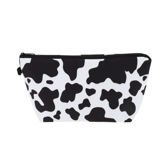 Unique Bargains 1 Pc Animal Printing Makeup Bag for Vacation Travel White Black Polyester