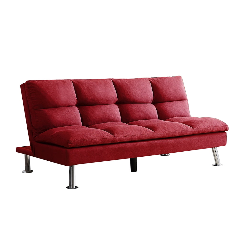 Kepooman Mid Century Modern Futon Sofa Sleeper Bed, Red Kepooman Mid Century Modern Futon Sofa Sleeper Bed, Red