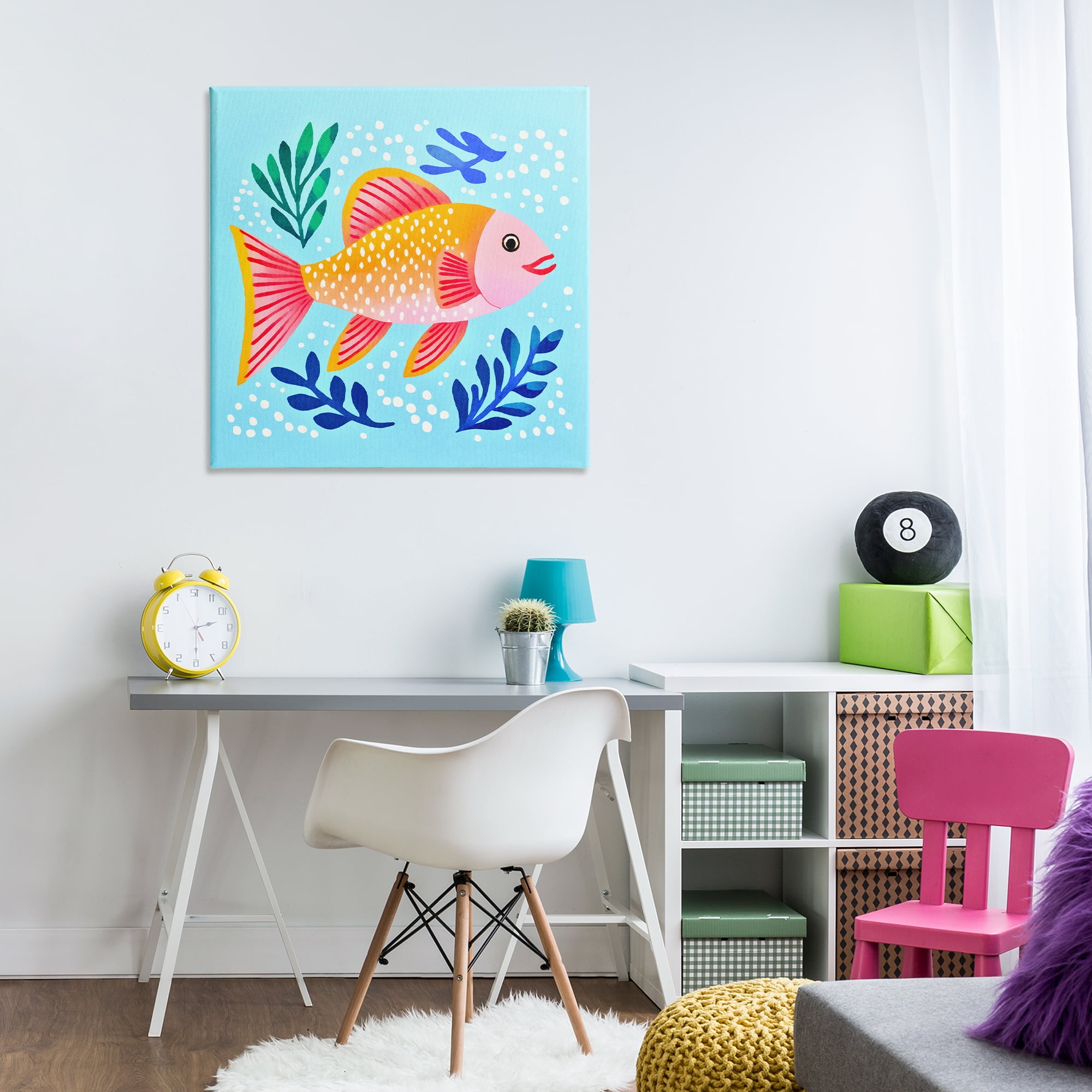 Stupell Industries Whimsical Fish & Seaweed Animals Painting Wrapped Canvas Art Print Wall Art, 30 x 30