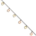 thumbnail image 3 of 925 Sterling Silver 1.5mm Polished Gold and Rose-Tone Heart Flower Chain Anklet with 1in Extender Length, 3 of 5
