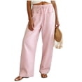 thumbnail image 5 of GEWSEY Womens Wide Leg Striped Plaid Pants Casual Barrel Loose Drawstring Low Waist Palazzo Harem Pants with Pockets (Pink, L), 5 of 9