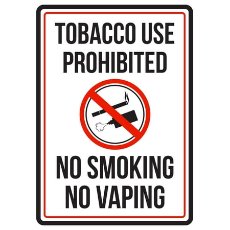 Tobacco Use Prohibited No Smoking No Vaping Red, Black & White Business Commercial Warning Small Sign, 7.5x10.5
