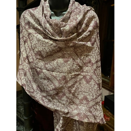 Vintage Silver metallic Paisley wool Brocade Pashmina Scarf Wrap shawl