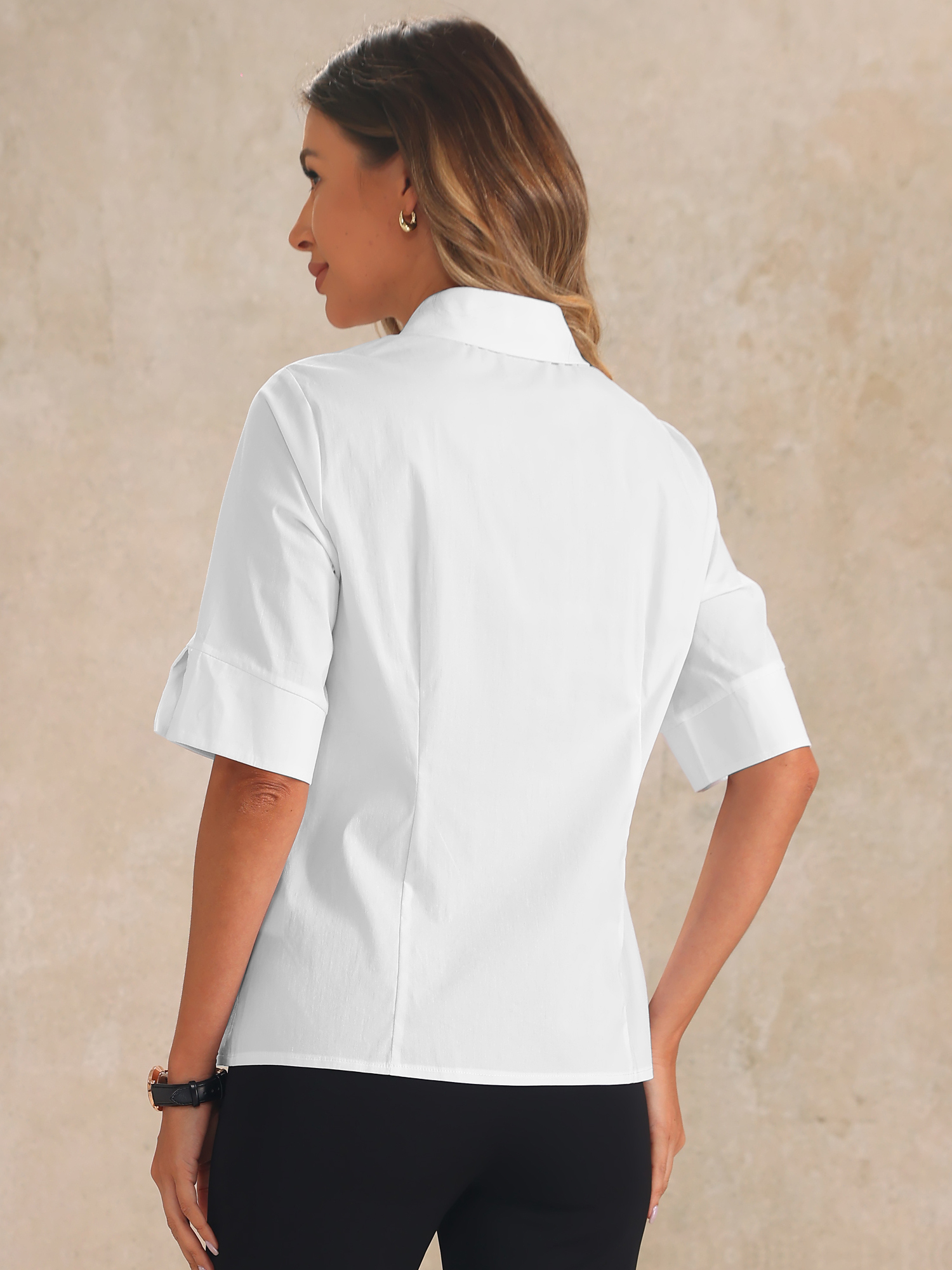 DARING DIVA Women's Half Sleeve Collared Formal Button Down Shirts Office Top S White