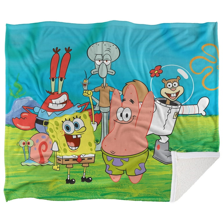 Spongebob Blanket 50 x60 Spongebob Group Scene Silky Touch Sherpa Back Super Soft Throw Blanket