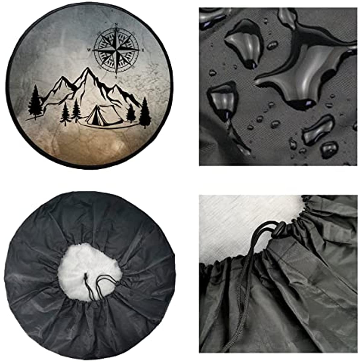 Mountain  Compass Pattern Spare Tire Cover Universal Waterproof Dust-Proof  for RV Travel Trailer Camper Truck SUV Motorhome Camper Accessories 