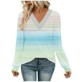 thumbnail image 2 of Womens Colorful Striped Long Sleeve T-Shirt - V-Neck Stripes Casual Tshirt Loose Fit Fall Clothing Top for Travel, 2 of 6