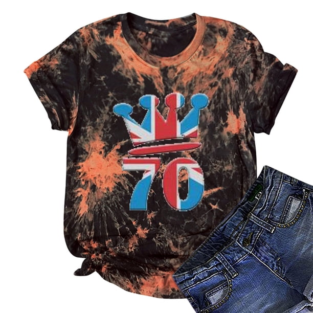 Puntoco Camiseta de mujer Camisetas Cuello redondo Camiseta de manga corta Camiseta con estampado de letras Tie-Dye Camiseta tops Blusa Regalo para mujer Puntoco Puntoco-2413