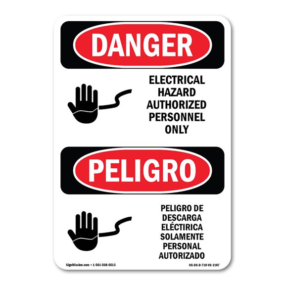 OSHA Danger Sign - Electrical Hazard Authorized Only Bilingual | Plastic Sign | Protect Your Business, Construction Site, Shop Area |  Made in The USA