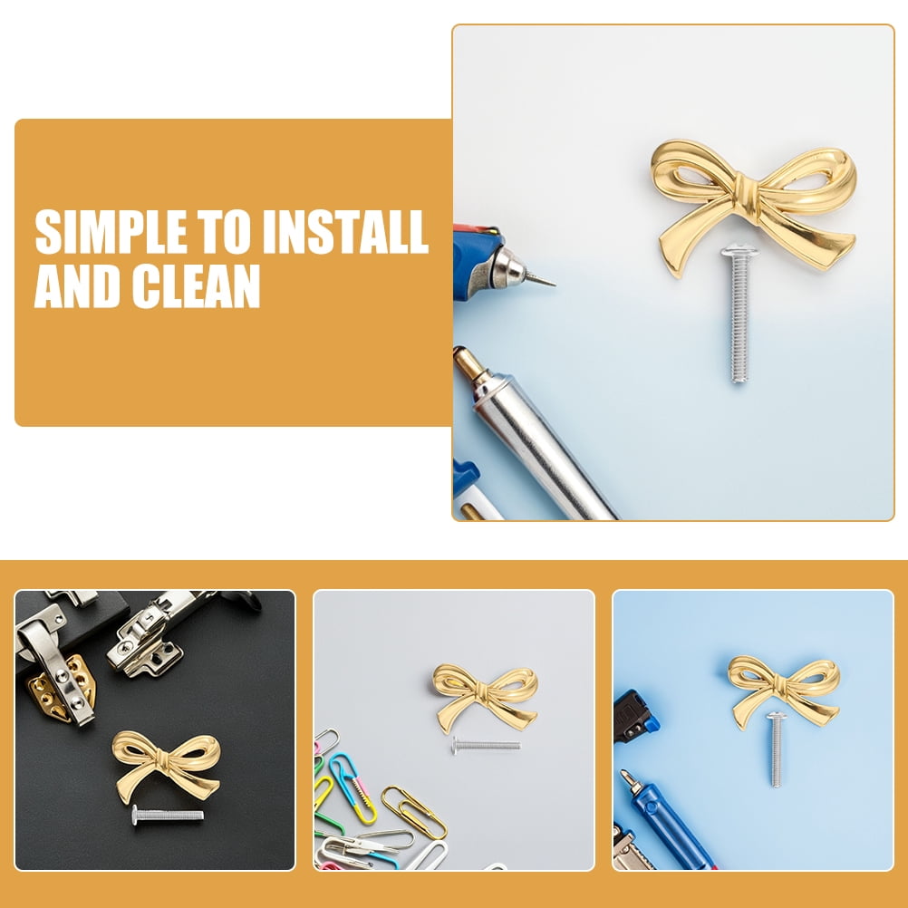 RENACLIPY Vintage Style Golden Brass Drawer Pulls, Artistic Bowknot Design, Easy Maintenance, Set of 3 Handles for Cabinets