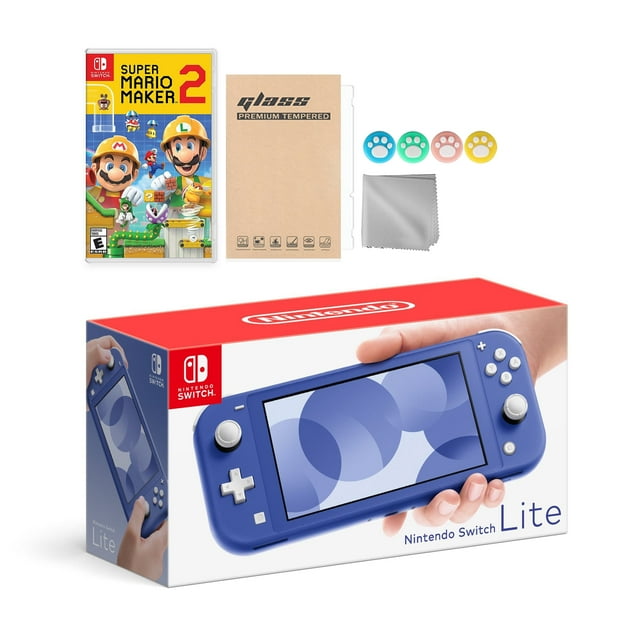 Nintendo Switch Lite Blue with Super Mario Maker 2 and Mytrix Accessories NS Game Disc Bundle Best Holiday Gift