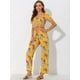 thumbnail image 2 of Conjunto Bohemio Floral Allegra K Para mujer informal Con Cuello cuadrado Blusas Cortas Y Pantalones de Pierna Ancha Naranja L, 2 of 5