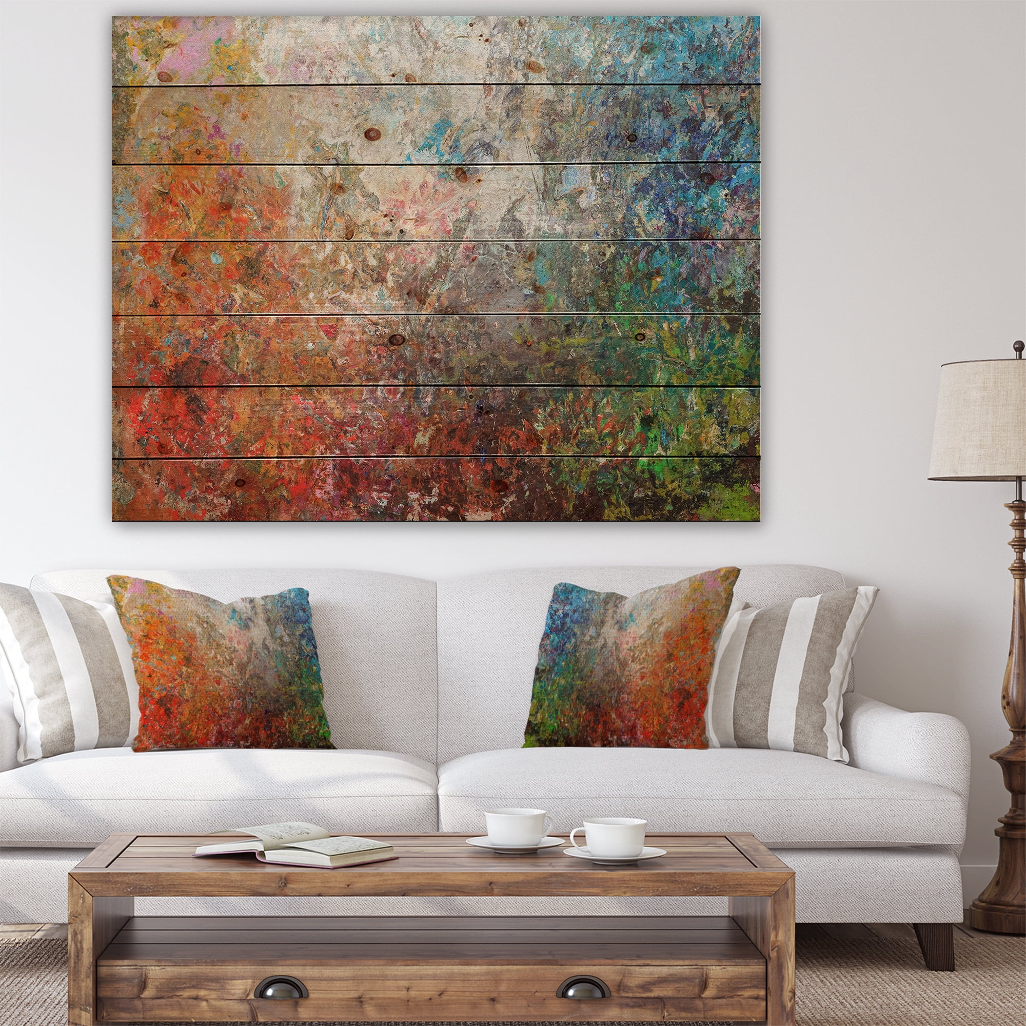Designart 'Abstract Board Stained Art' Abstract Print on Natural Pine Wood