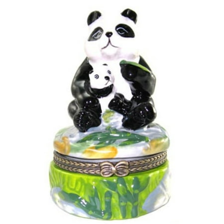 - Giant Panda Bear and Baby Cub Trinket Box Porcelain Hinged Box