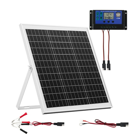 VEVOR 20W 12V Solar Panel Battery Charger, Solar Battery Trickle Charger Maintainer with Intelligent MPPT Controller & Adjustable Mount Bracket, IP67 Waterproof for Car Boat RV Motorcycle Trailer