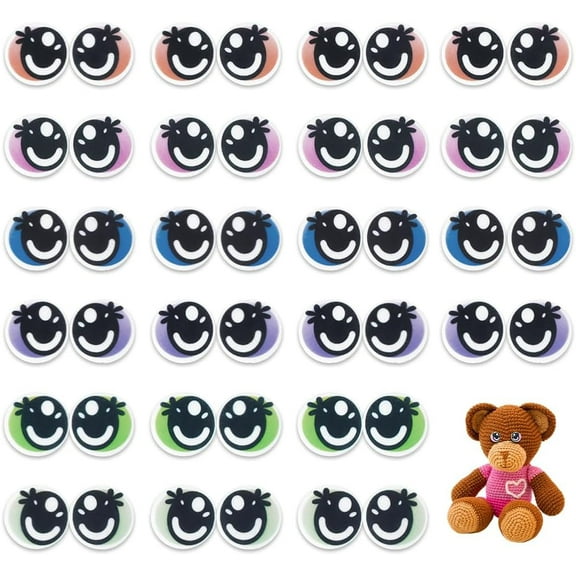 72 pcs Craft Round Felt Eyes 6 Colors 31.5mm Safety Eyes with Lashes Animal Craft Accessary for Amigurumi Puppet Teddy Bear Crochet Plush Animal Making