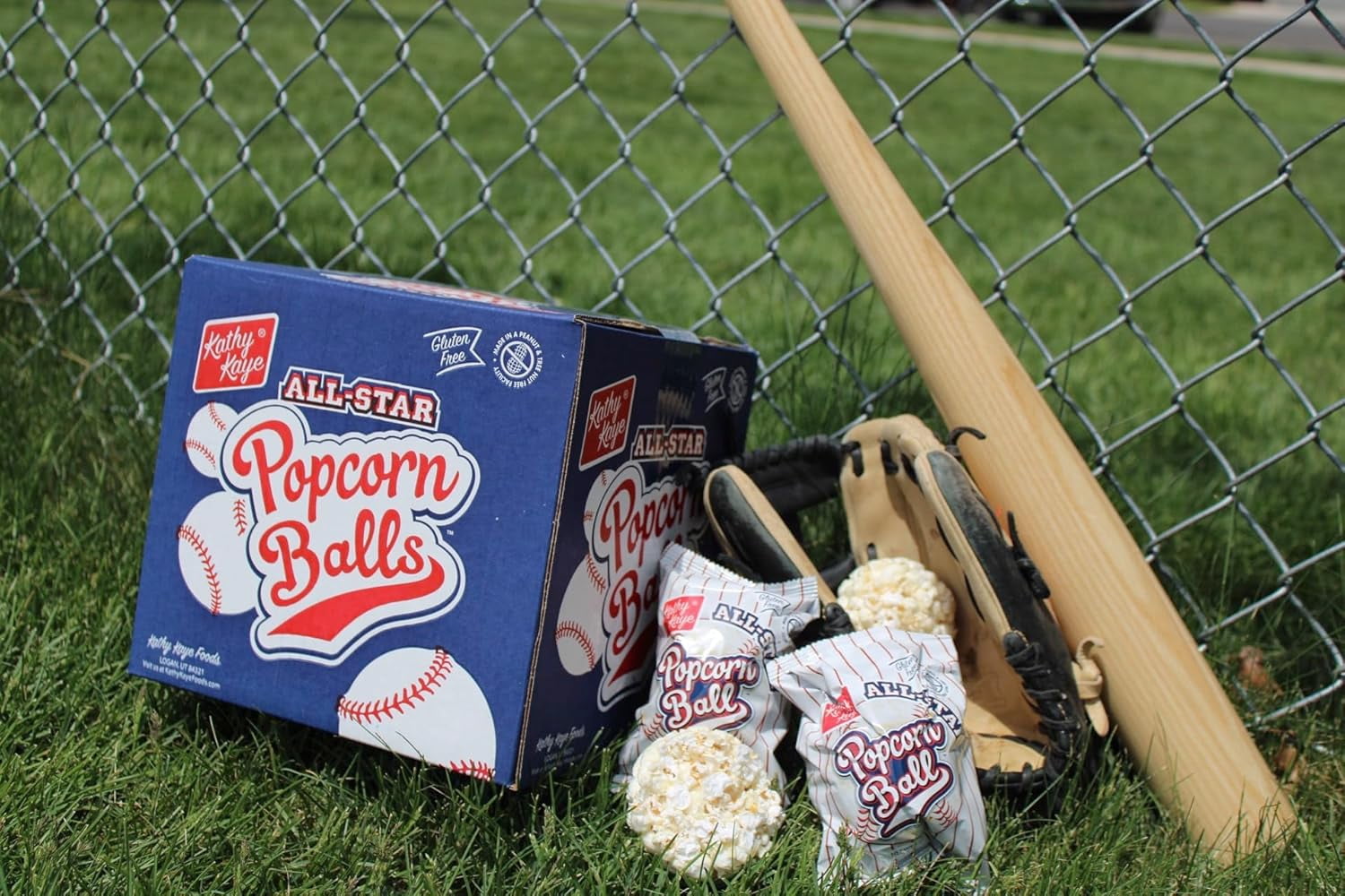 Kathy Kaye Baseball Sweet and Salty Popcorn Balls - 1 oz. Snack Packs - Crunchy, Delicious Perfect for Team Snacks - Classic Sweet and Salty Flavor - 32 Popcorn Balls (4 B