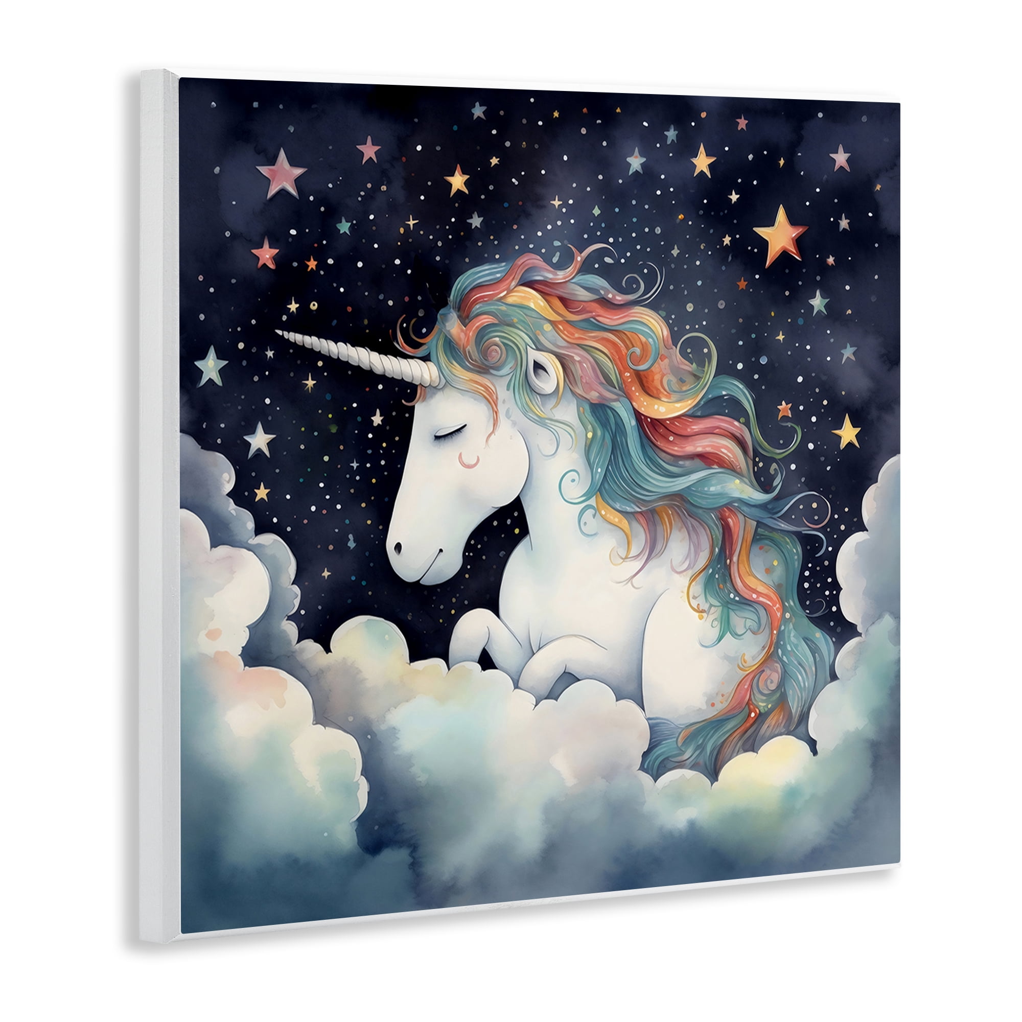 Stupell Industries Sleepy Unicorn in Starlit Clouds Wall Plaque Art, design by Creative Studio
