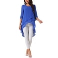 thumbnail image 2 of INSPIRAR CHIC Blusa de Chifón Asimétrica de Cuello Redondo con Mangas de 3/4 y Volantes, Alta y Baja, Color Azul Real, Talla S, 2 of 5