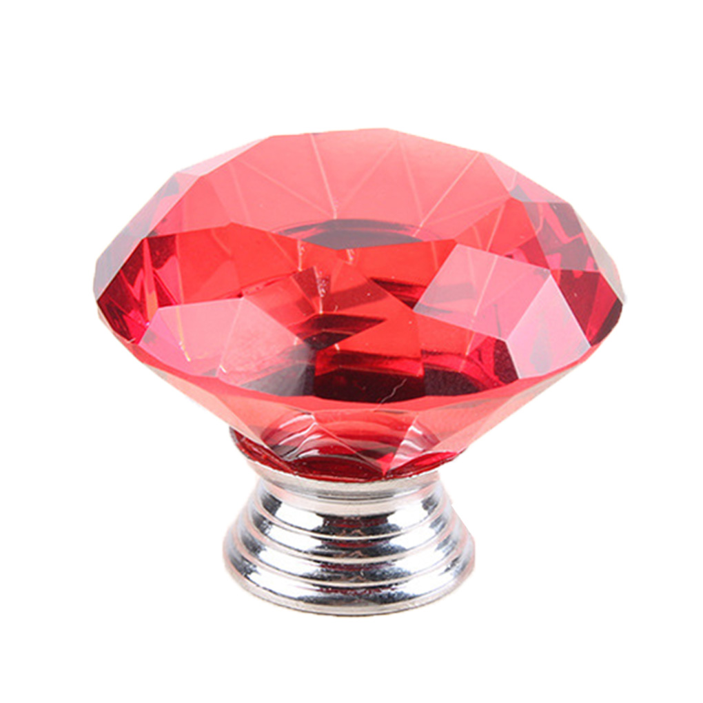 Boyijia 40mm Polished Red Glass Crystal Rhinestone Door Knob Kitchen