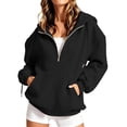 thumbnail image 6 of Hoodies for Women Long Sleeve Drawstring Half Zip Up Pullover Solid Color Drop Shoulder Sweatshirts with Pocket, 6 of 9