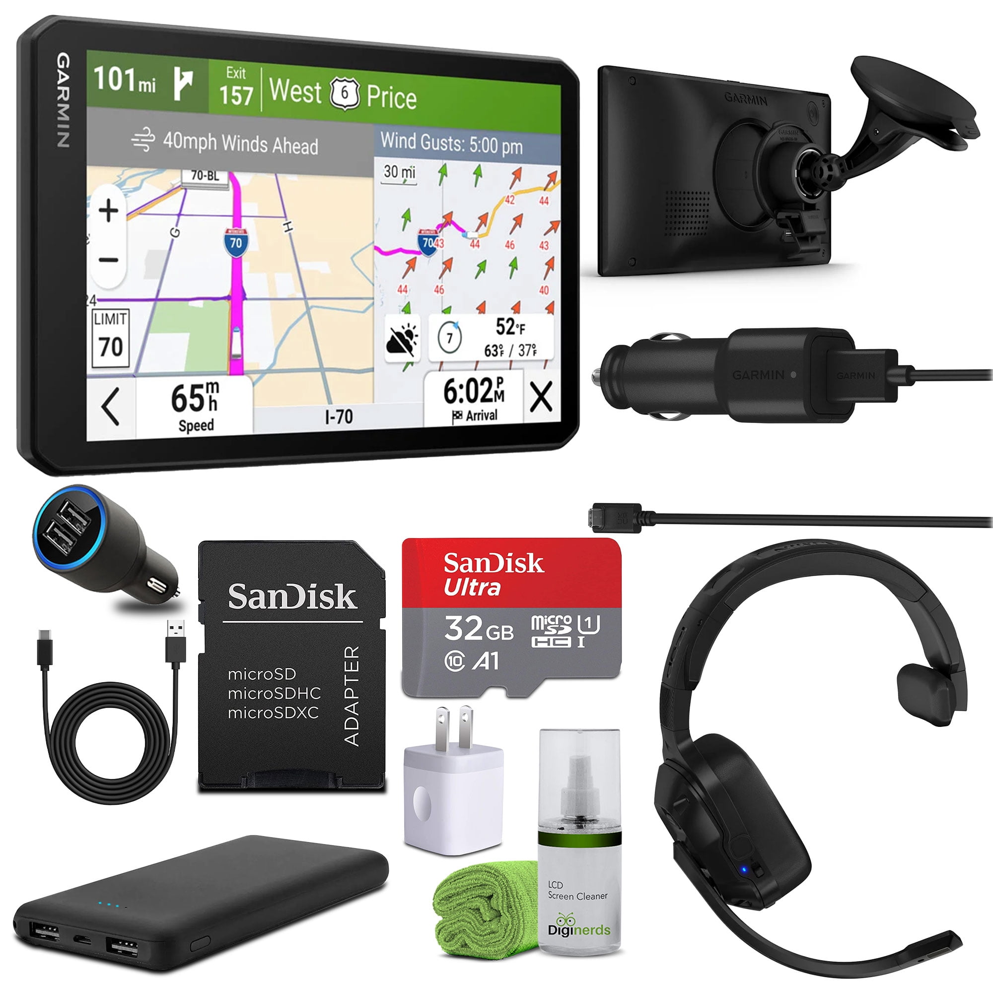 Garmin Dezl OTR720 GPS Truck Navigator 7" Display with 32GB SD Memory Card + dēzl Headset 110 Premium Trucking Headset + More