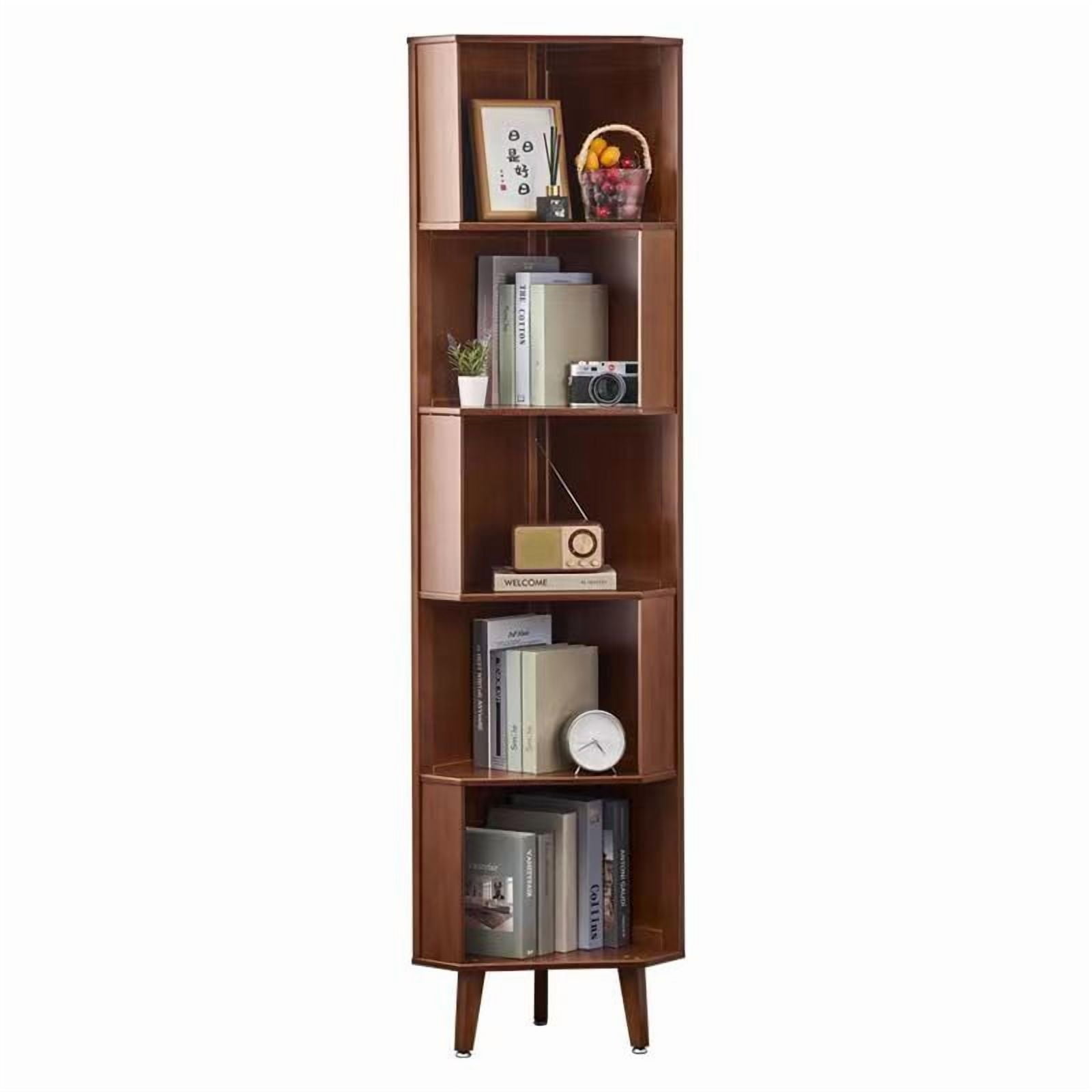 WILK 5-Tier Corner Bookshelf Bamboo Corner Bookcase, 71.5 Inch Tall Bookcase Cube,Wooden Open Storage Book Shelves Display Rack for Living Room, Home Office, Bedroom,Brown