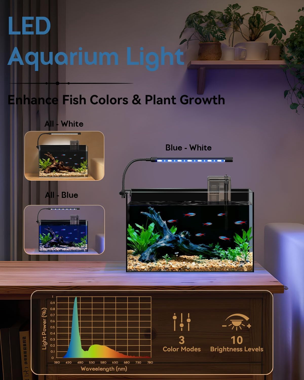 Glass Fish Tank Kit, 5 Gallon Betta Fish Tank Aquarium Starter Kit with Filter, Lights, Lid, for Betta, Goldfish, Small Fish or shrimg