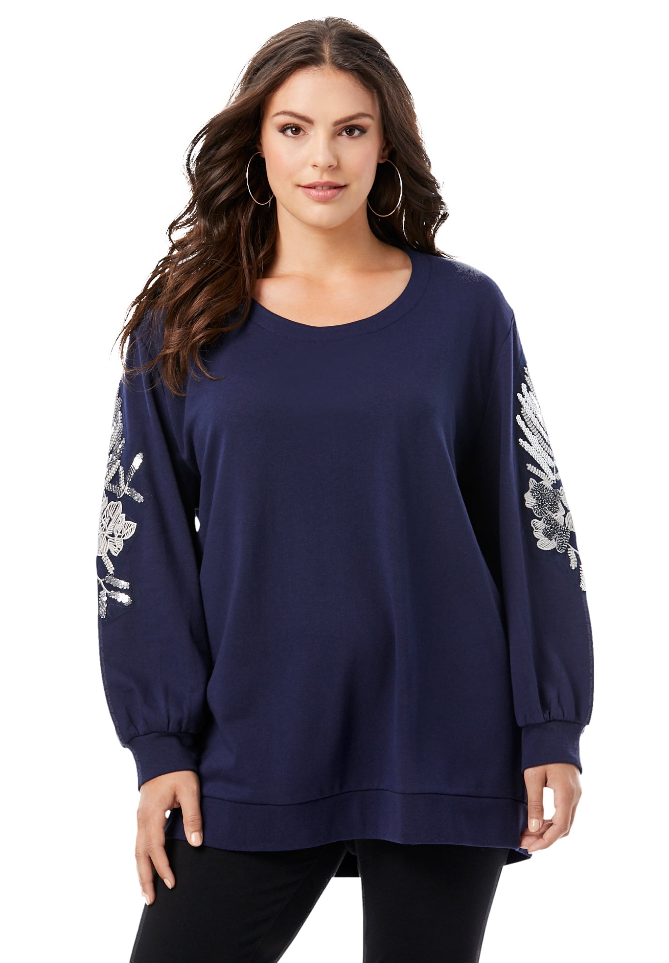 Roaman S Roaman S Women S Plus Size Embellished Sweatshirt Tunic