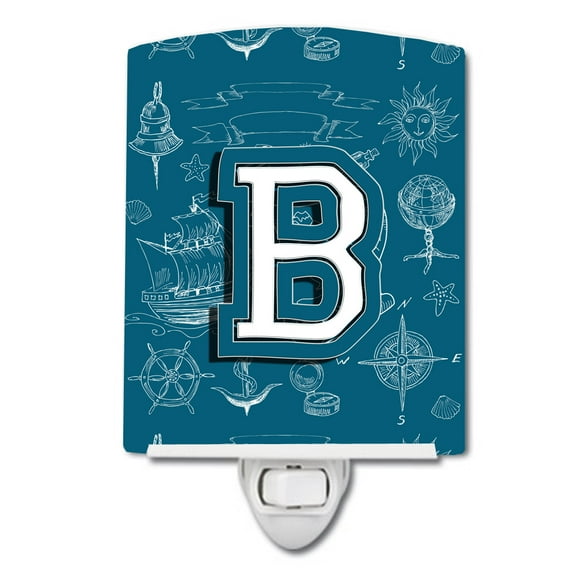Caroline's Treasures CJ2014-BCNL Letter B Sea Doodles Initial Alphabet Ceramic Night Light, 6x4x3", multicolor
