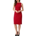 thumbnail image 1 of Vestido sin mangas de corte ajustado para mujer, cuello barco, texturizado, casual, oficina, color rojo, 1 of 6