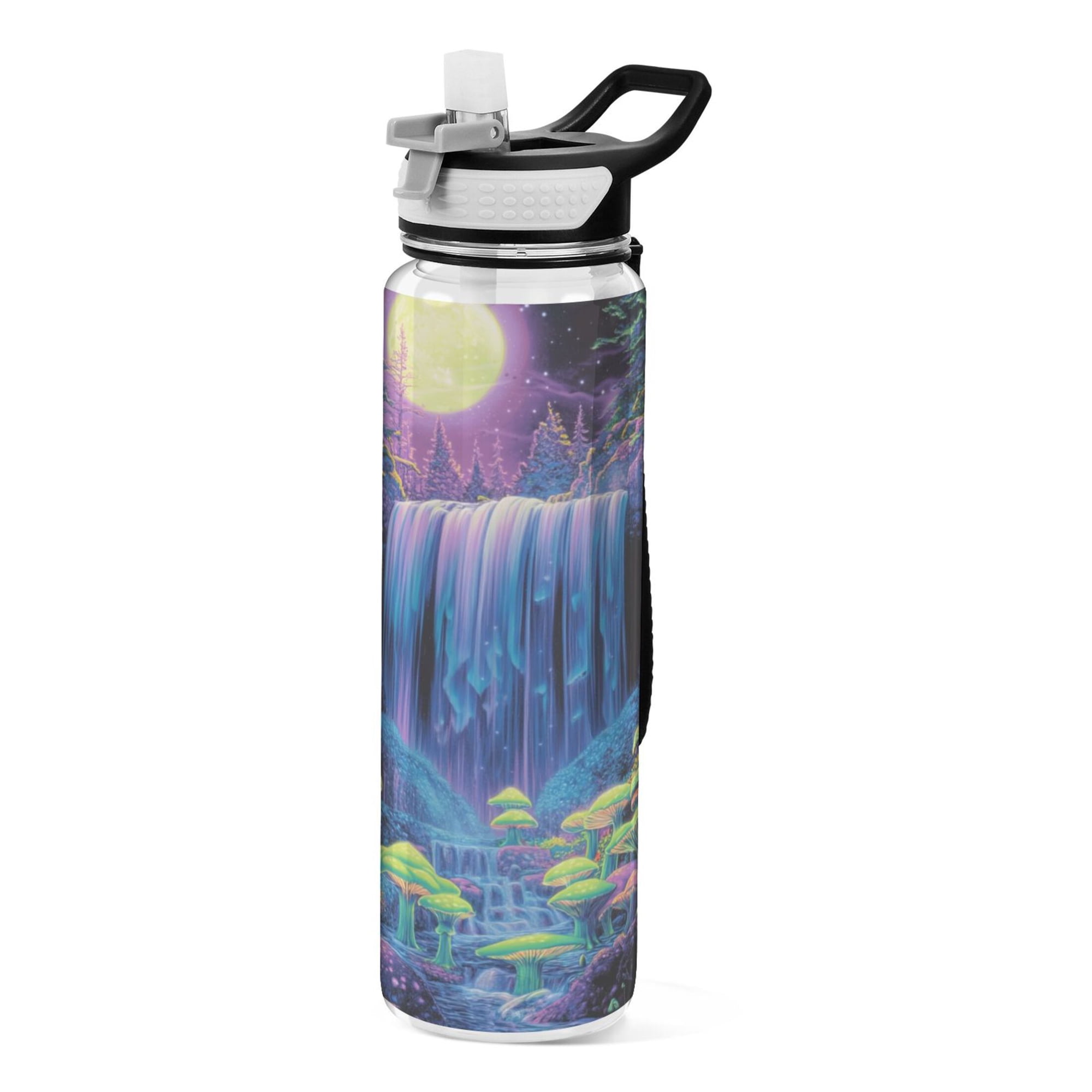 32oz Transparent Sports Water Bottle with Straw for Kids Adults Outdoor School Gym Fitness Neon Oversized Waterfall
