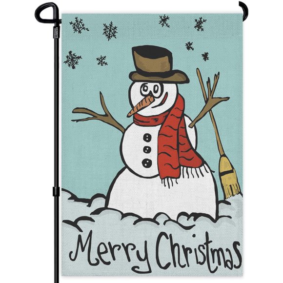 HOSNYE Merry Christmas Let It Snow Garden Flag 12x18 Inch Double Sided Happy Snowman Primitive Winter Garden Flags For Outside Outdoor Holiday Yard Flag Lawn Banners