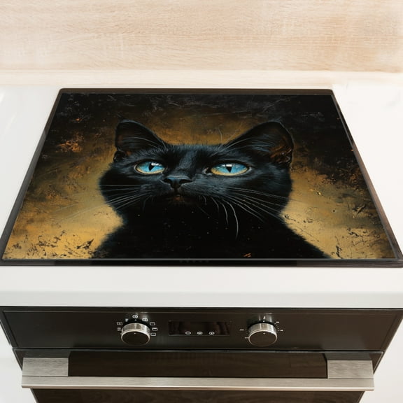 Silicone Stove Mat for Glass Top Stove, Blue Eyes Black Cat Electric Stove Cover Mat, 28 x 20 Inch Heat - Resistant Gas Gtove Burner Covers Glass Stove Top Protector