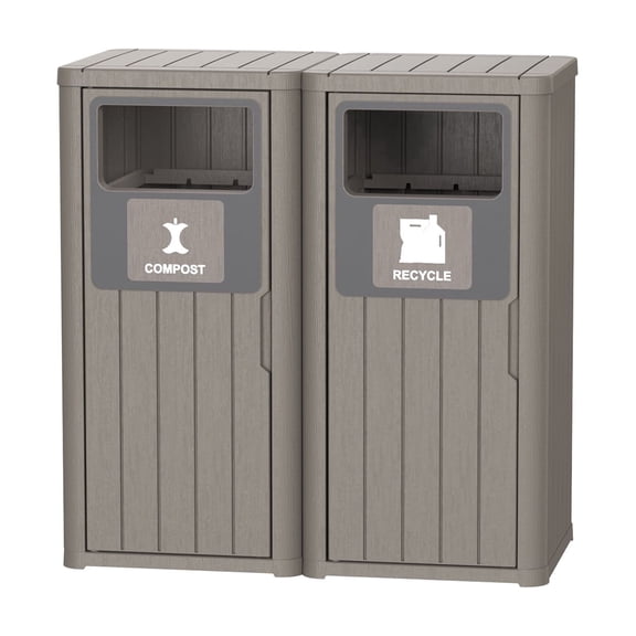 Joxxoaa Outdoor Double Barrel Trash Can,Waterproof Resin Garbage Can with Garbage Labels,Durable Waste Bin for Porch, Backyard,Kitchen,for 30 to 39 Gallon Trash Bags,Father's Day Gift