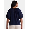 thumbnail image 3 of Time and Tru Women's Lace Trim Top with Puff Sleeves, Sizes XS-XXXL, 3 of 5