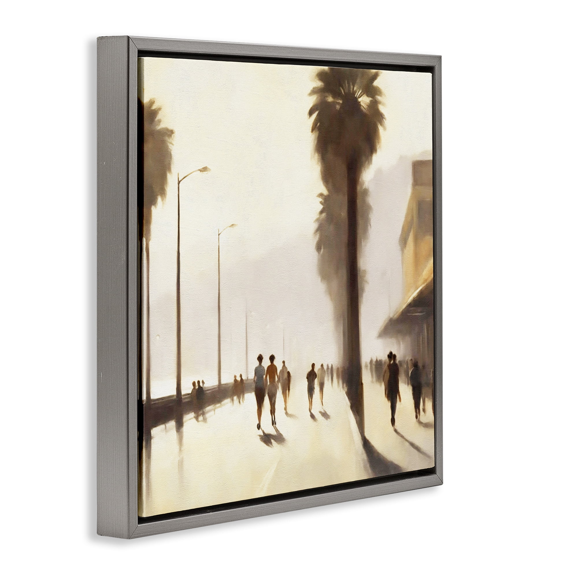 Stupell Industries Sunset Runners Tropical Landscape & Nature Painting Gray Floater Framed Canvas Art Print Wall Art, 25 x 25