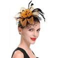 thumbnail image 2 of yuehao heardband hat for women wedding flower mesh feathers hair clip tea party headband gold, 2 of 5