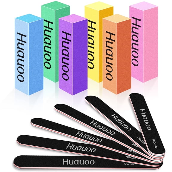 Nail Files and Buffer 12 Pcs, Professional Manicure Tools Kit Care Buffer Block Tools 100/180 Grit, Colorful