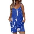 thumbnail image 2 of LOVZFMLL Mode Femmes Imprimé Poches Bretelles Pantalon Décontracté Combinaison Courte Bleu P, 2 of 6